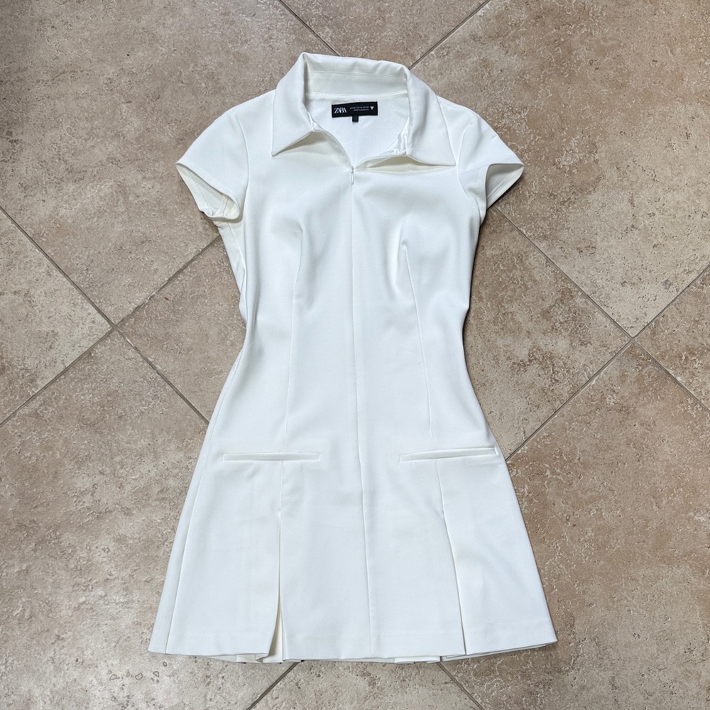 ZARA White Polo Collar Short Sleeve Dress